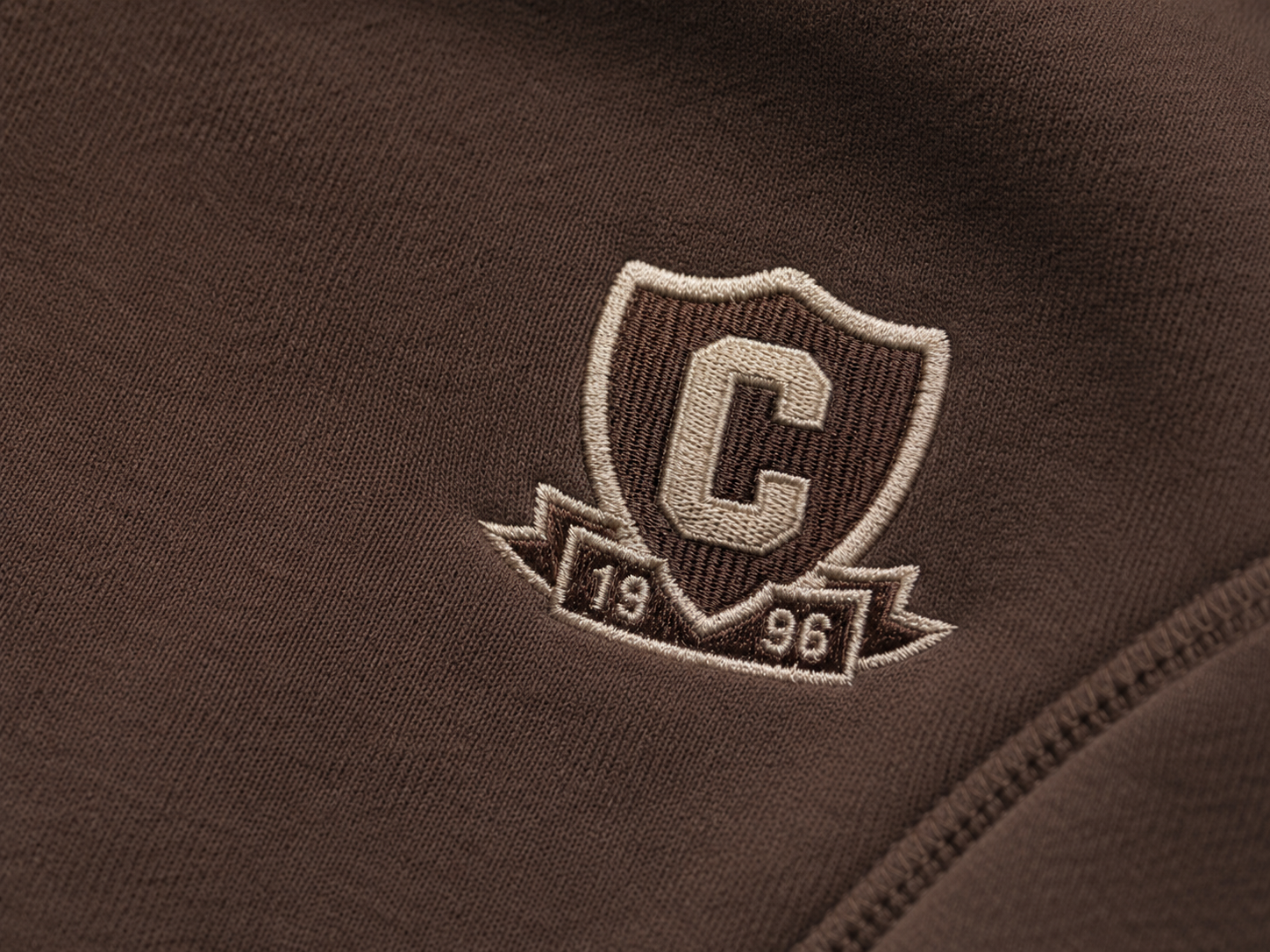 Close-up embroidery decoration on custom apparel