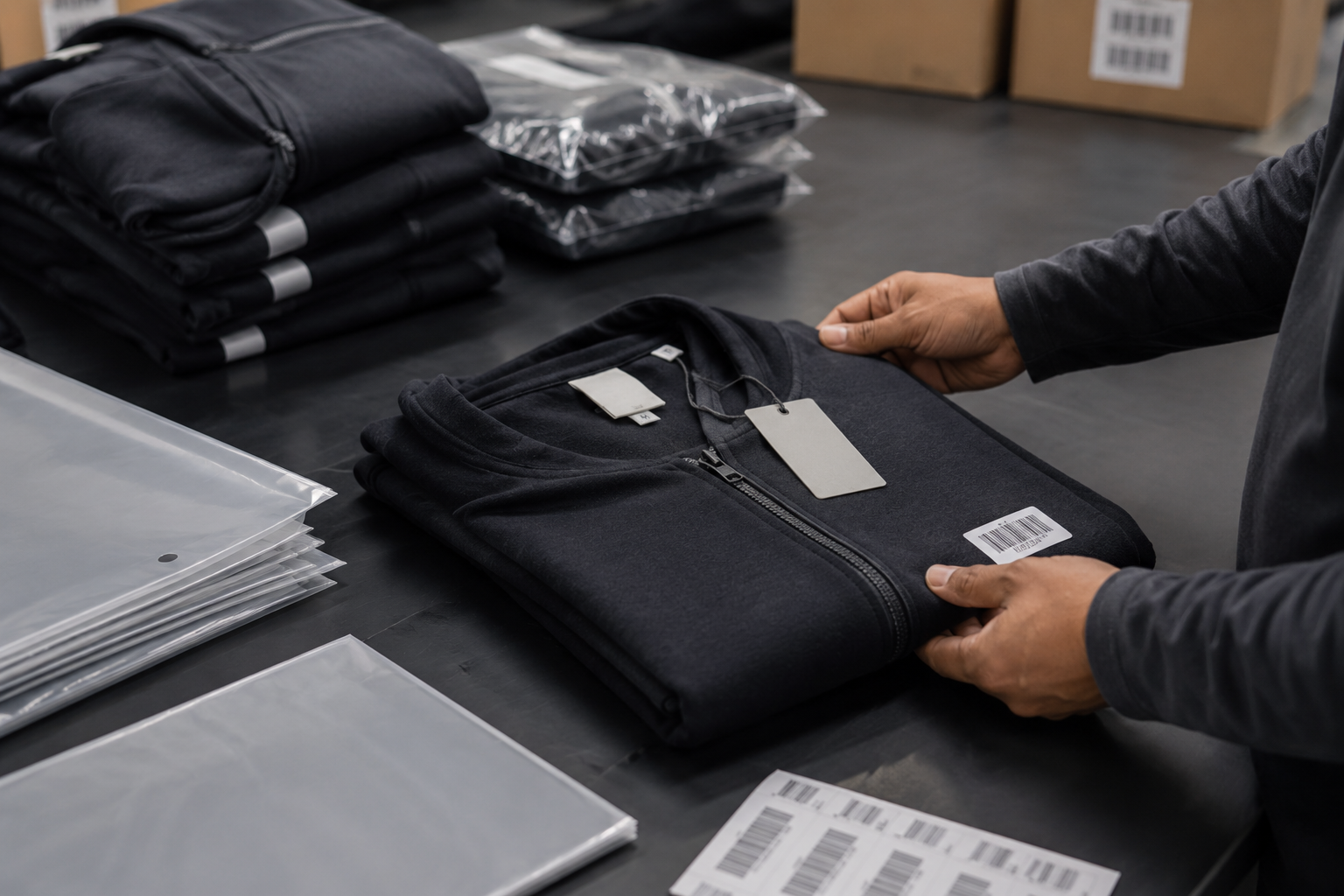 Timepolo apparel packing, labelling and shipment-preparation process